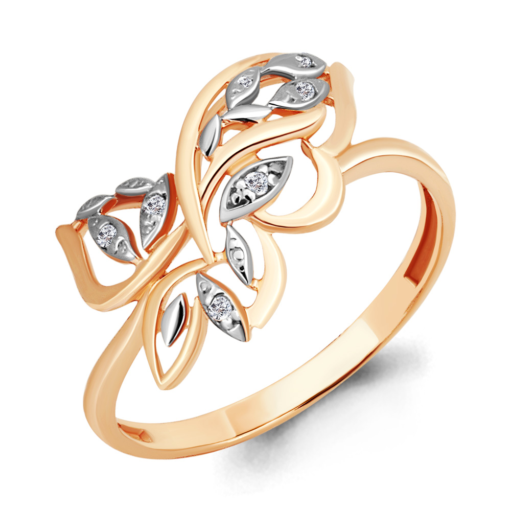 Inel din aur roșu cu pietre Cubic Zirconia Incolor